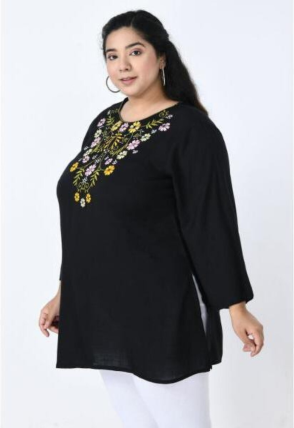 Image of VAAMII Casual Embroidered Women Black Top