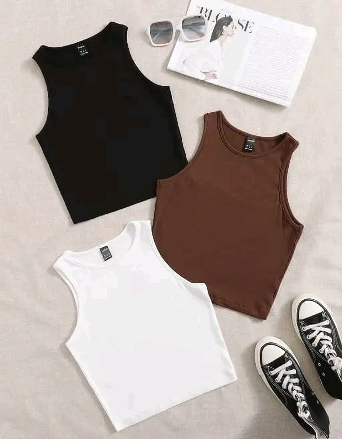 Image of METRONAUT Casual Solid Women Brown, Black, White Top