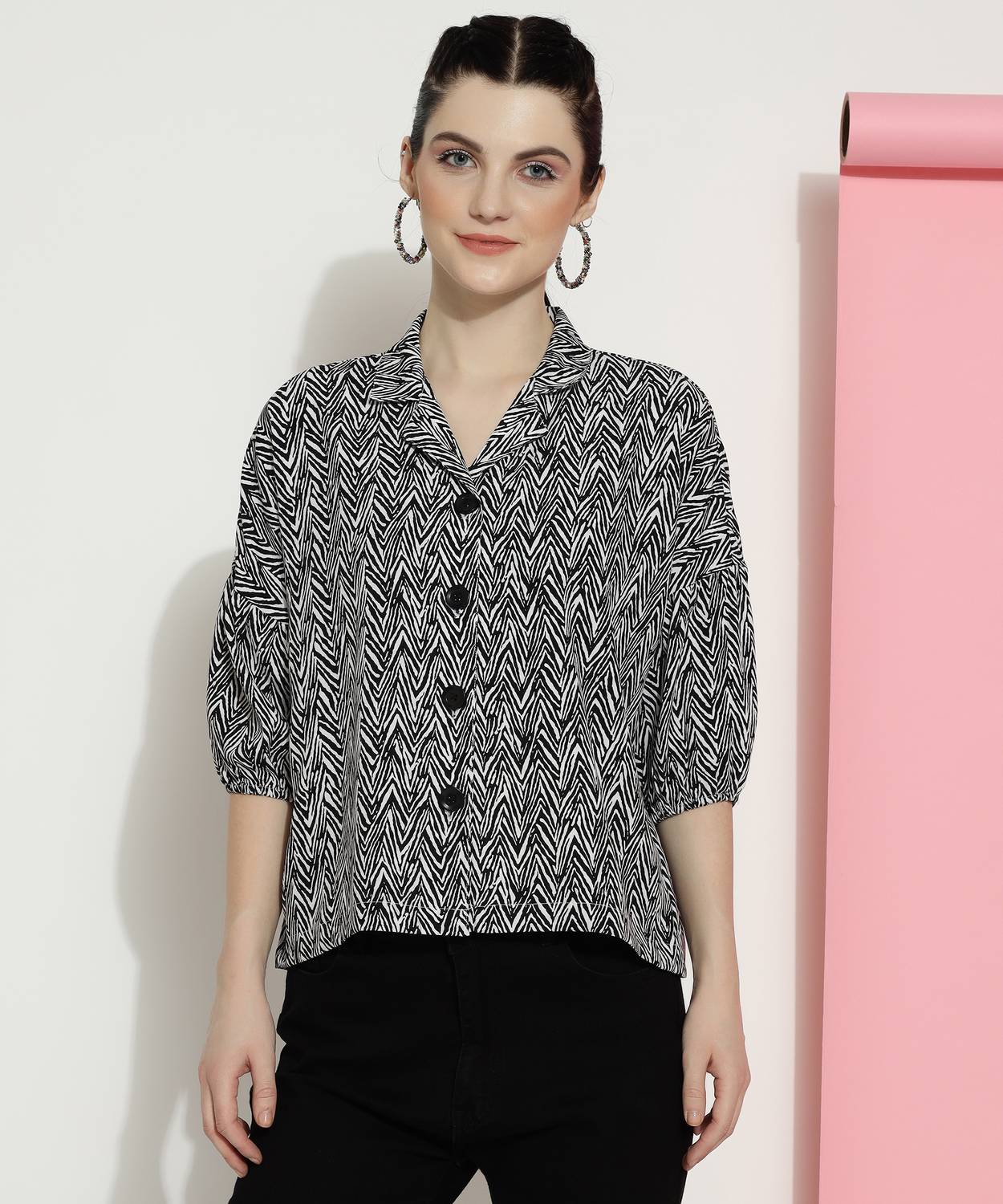 Bollyqueen Casual Printed Women Black Top