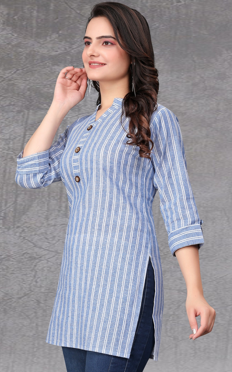 Image of MANTRA DESIGNER Casual Striped Women Blue, White Top