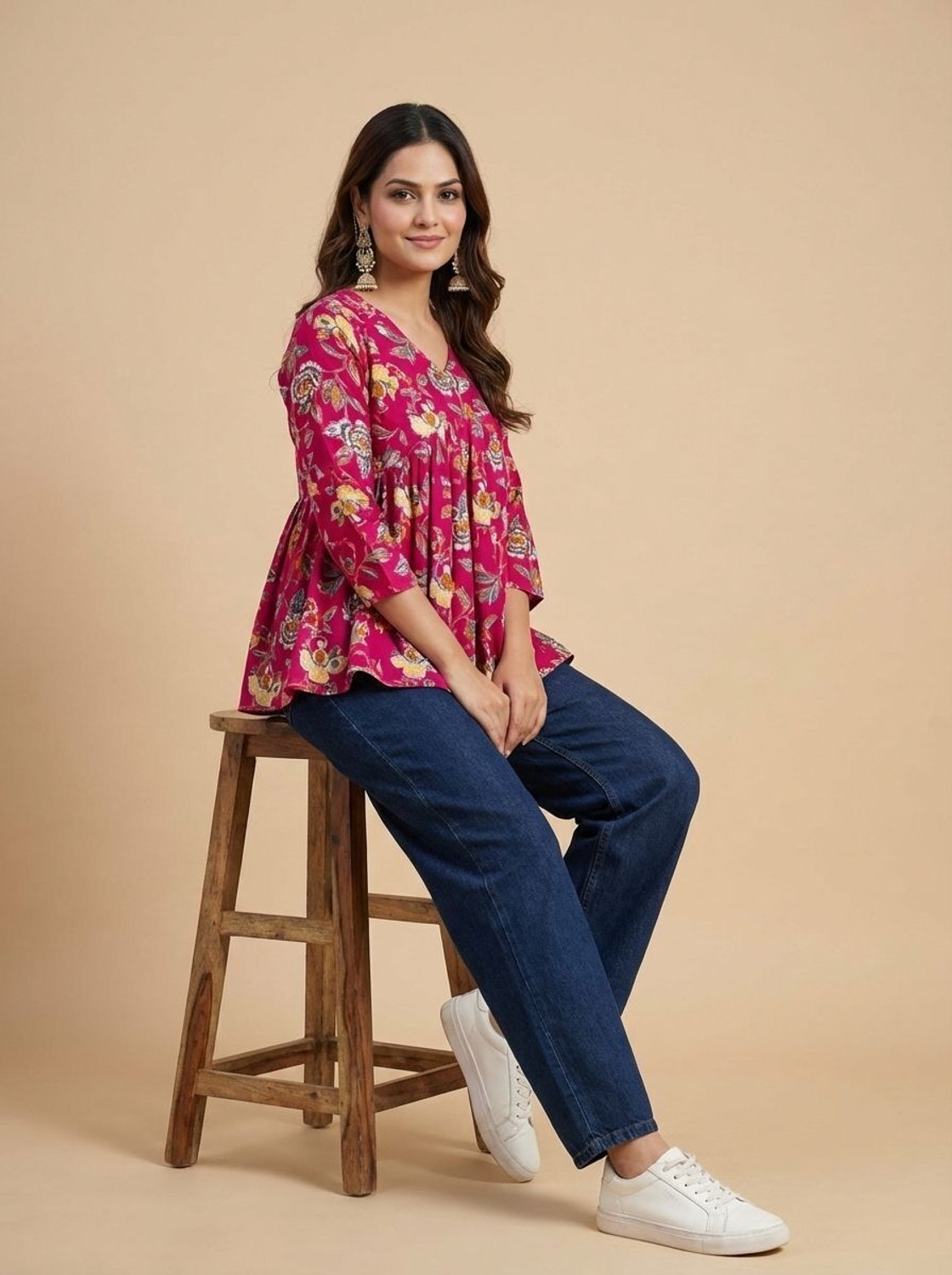 Image of glamson Casual Floral Print, Printed Women Pink Top