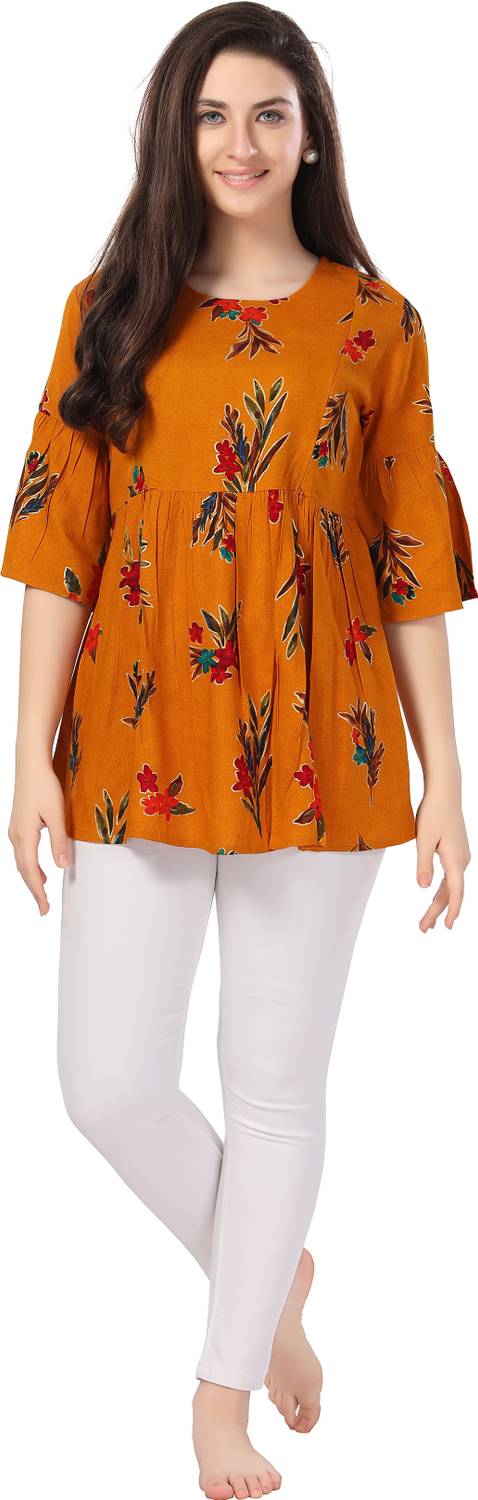 AV2 Casual Printed Women Yellow Top