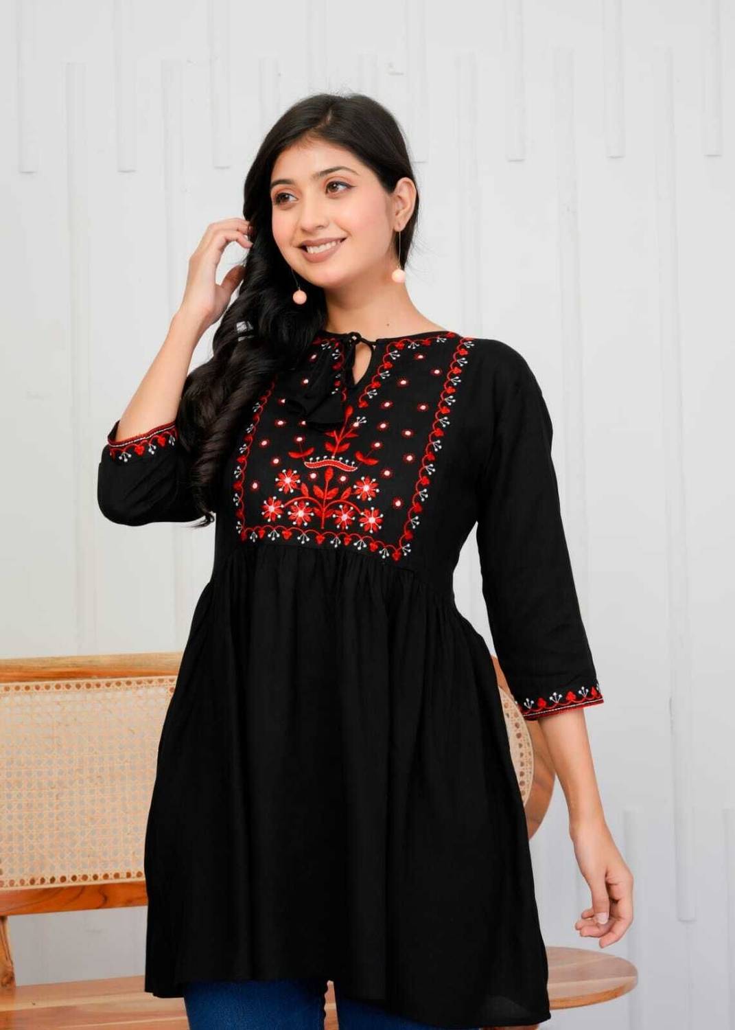 Aalso Casual Embroidered Women Black Top
