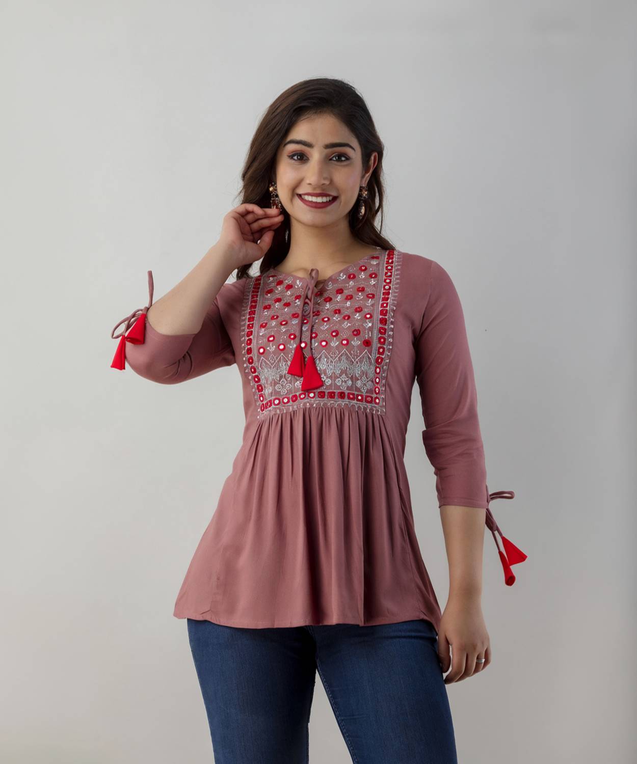 WOMENISHKURTI Casual Embroidered Women Pink Top