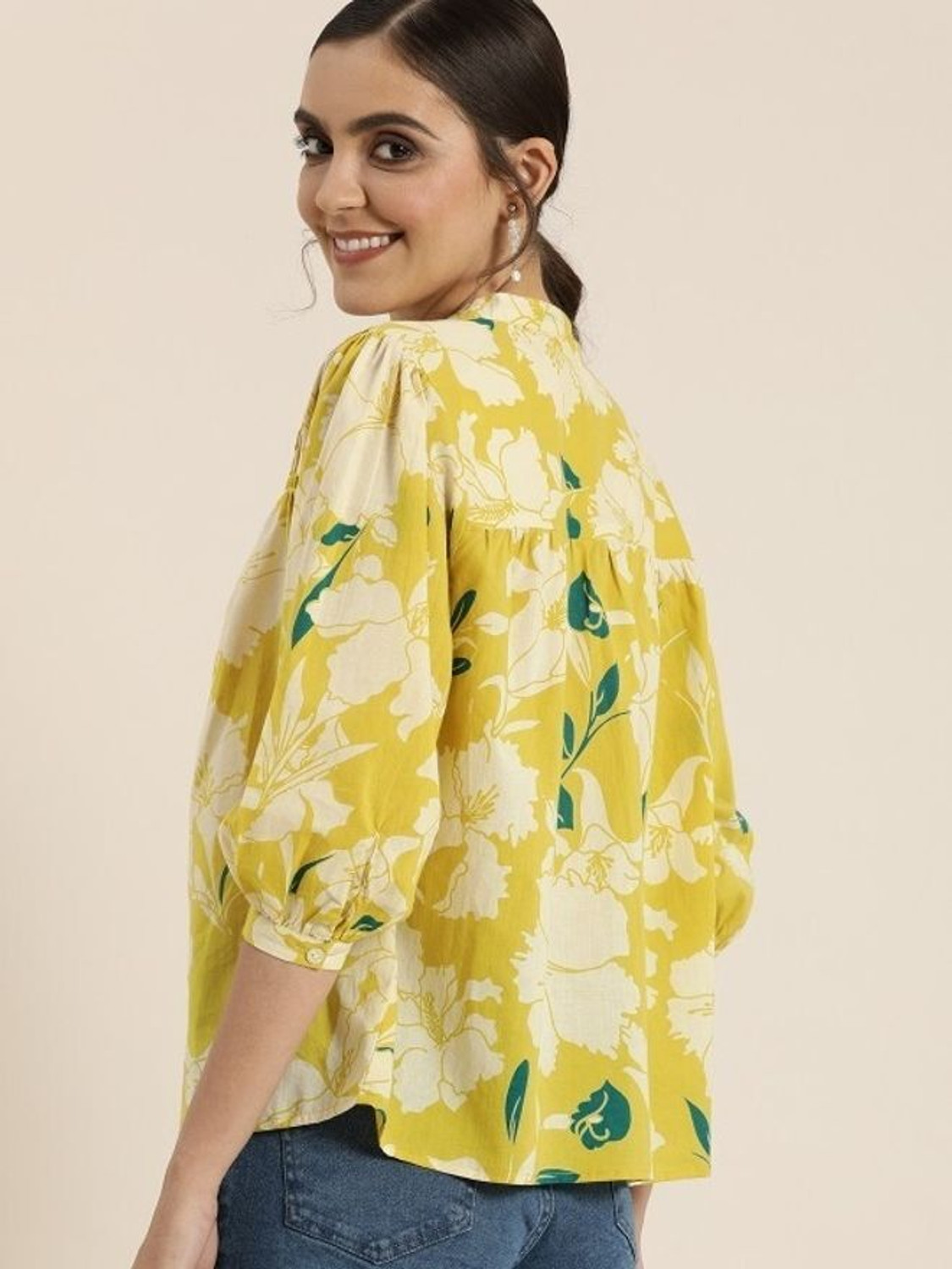 Image of Fab8Sight Casual Printed Women Yellow Top