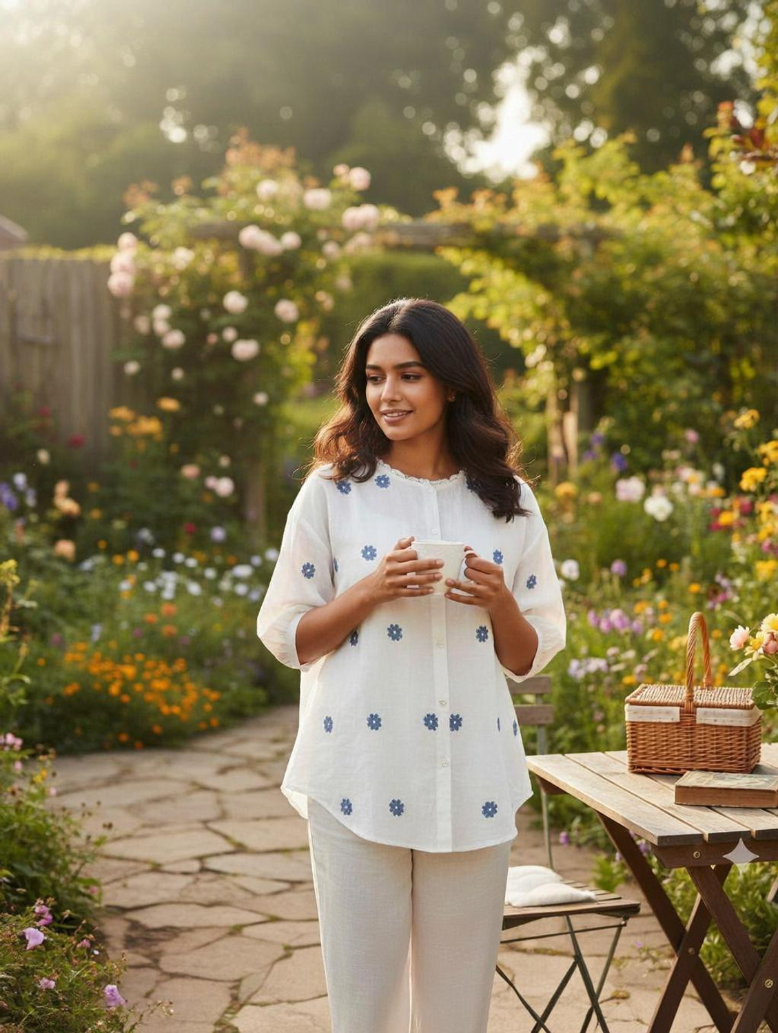 Image of Suriya Enterprise Casual Embroidered Women White Top