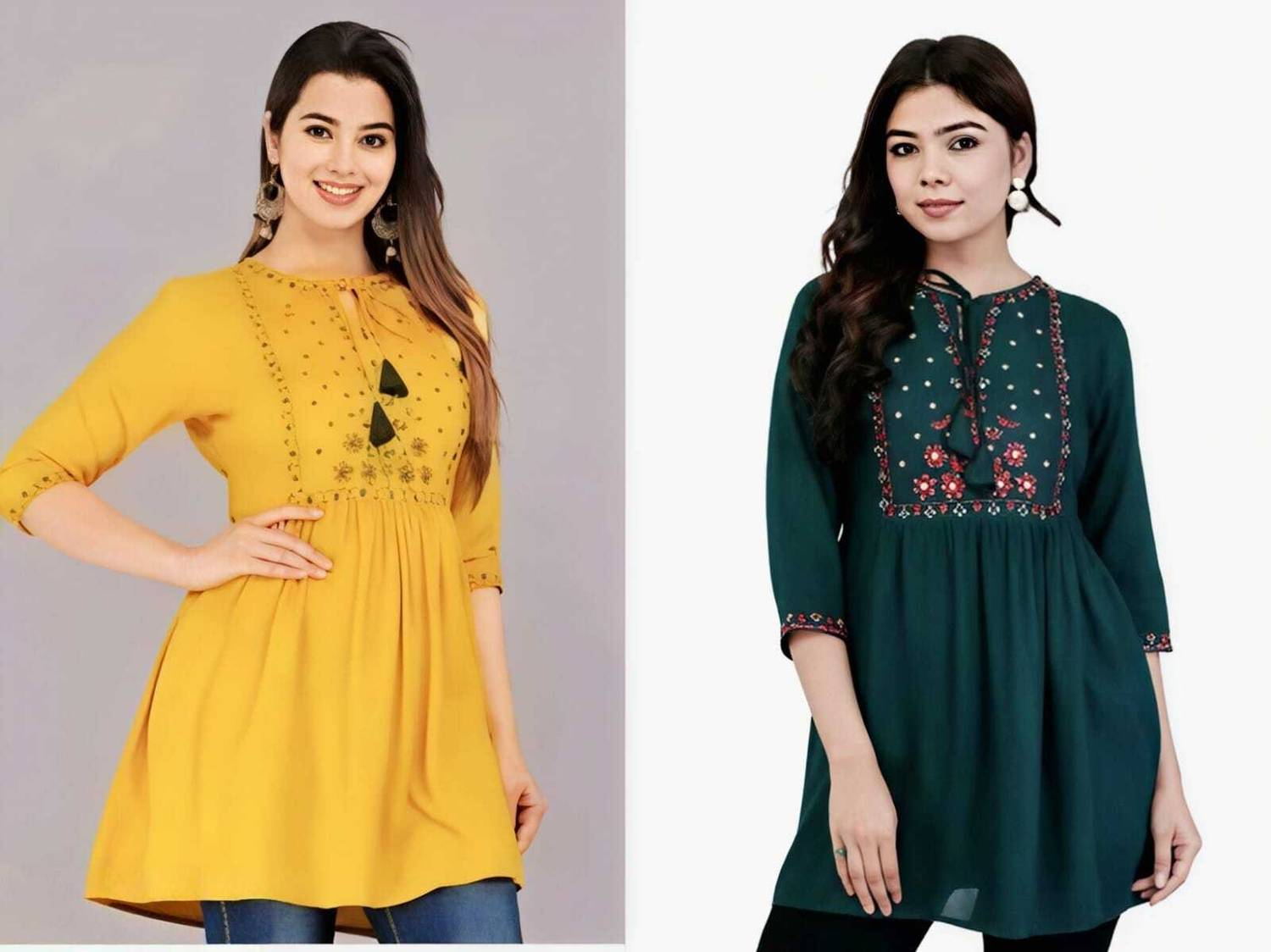 Aalso Casual Embroidered Women Dark Green, Yellow Top