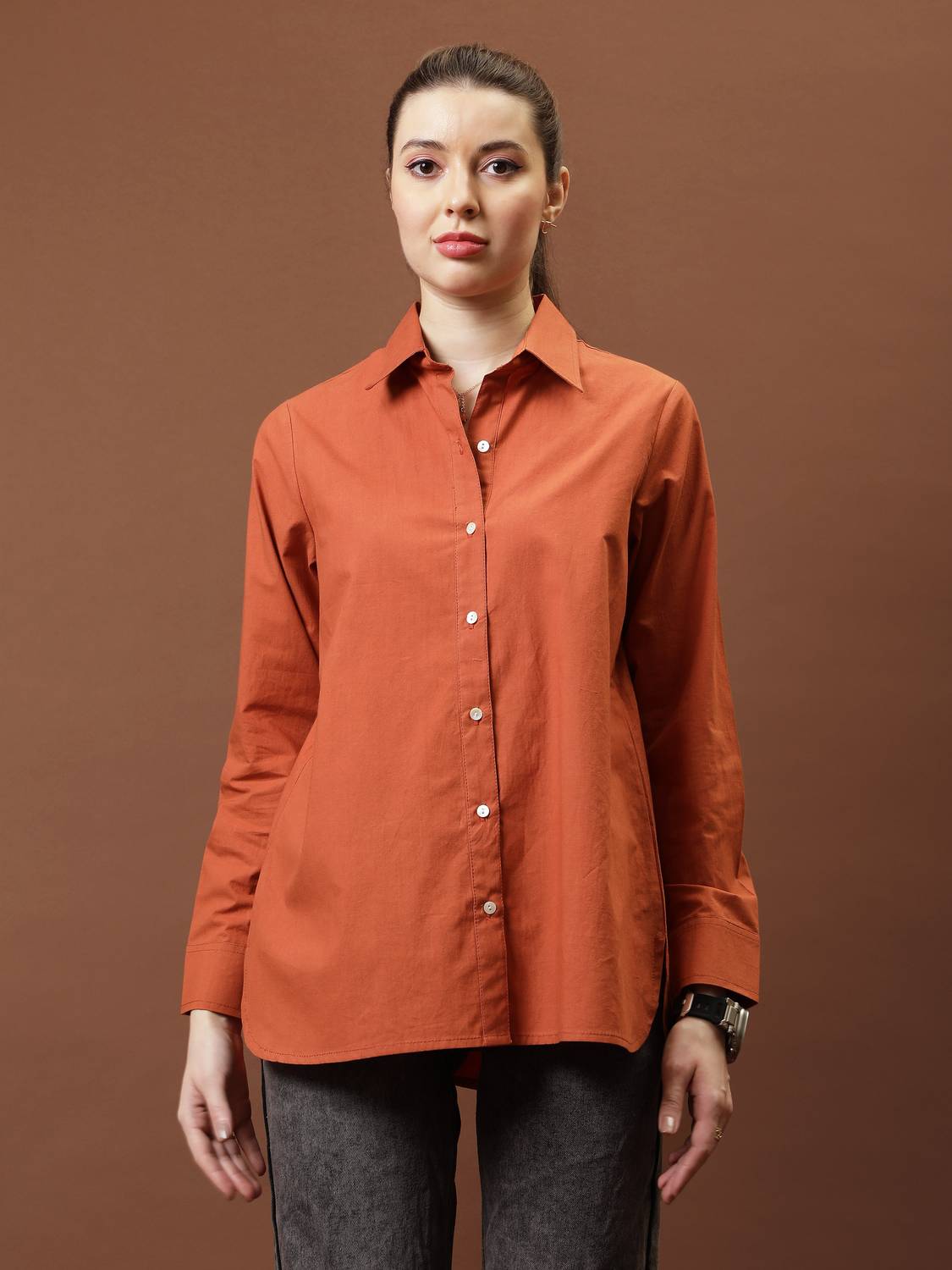 Athena Immutable Women Solid Casual Orange Shirt