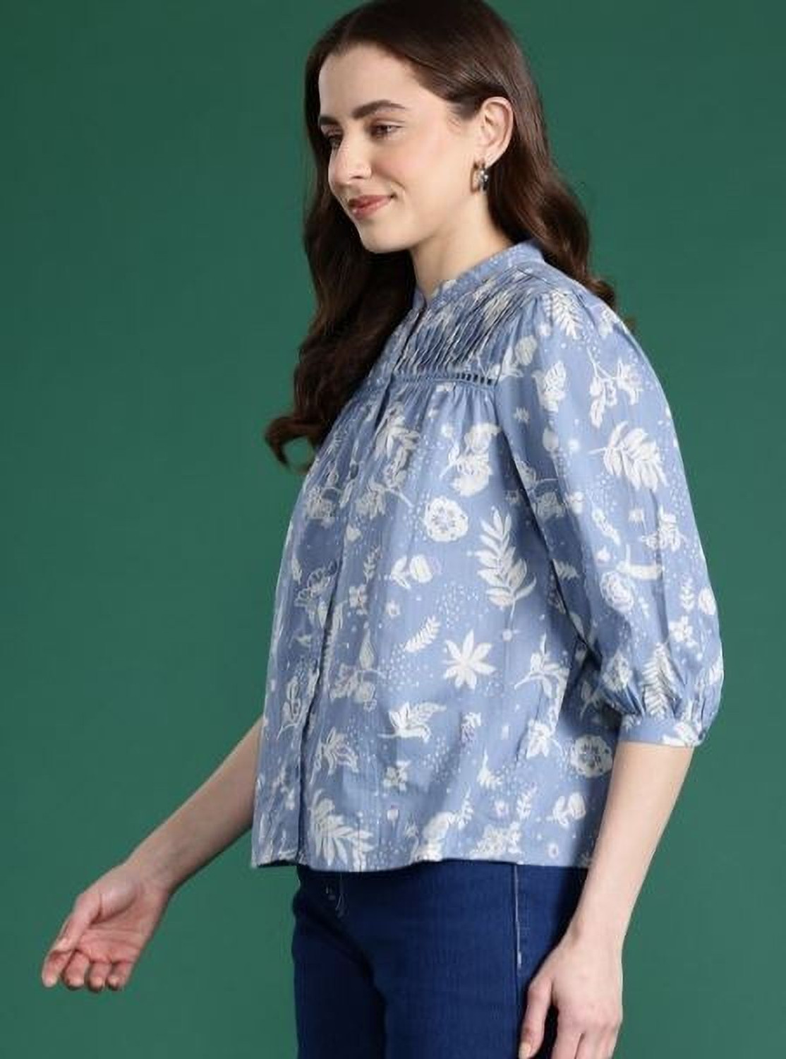 Image of Fab8Sight Casual Printed Women Blue Top