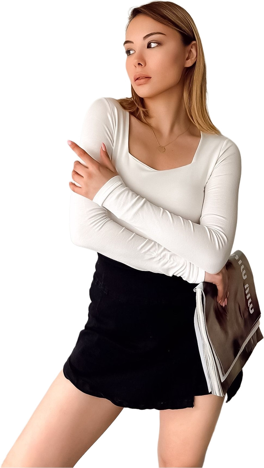 Image of SIGHTBOMB Casual Extended Sleeves Solid Women White Top