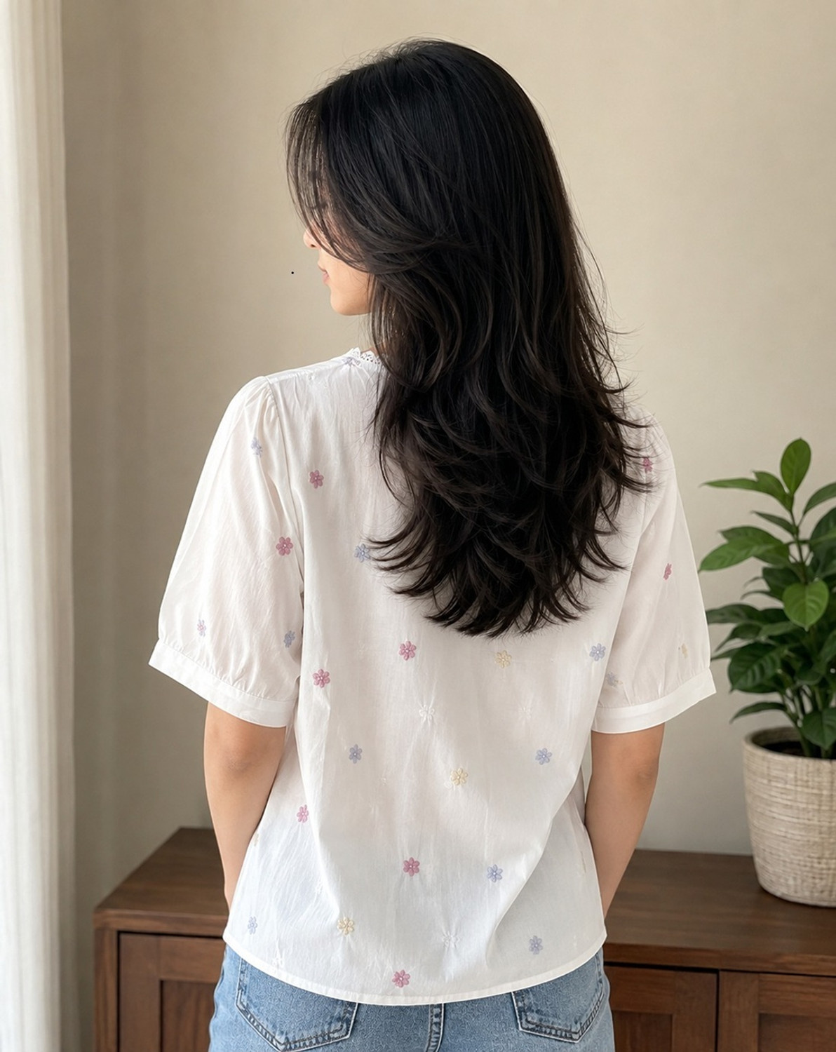 Image of ARN Casual Puff Sleeves Embroidered Women White Top