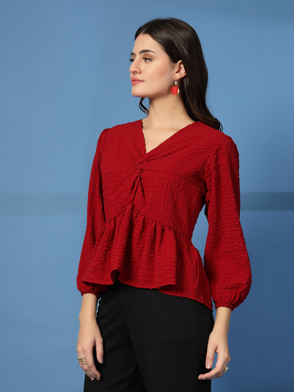 Image of Being Naughty Casual Self Design Women Red Top