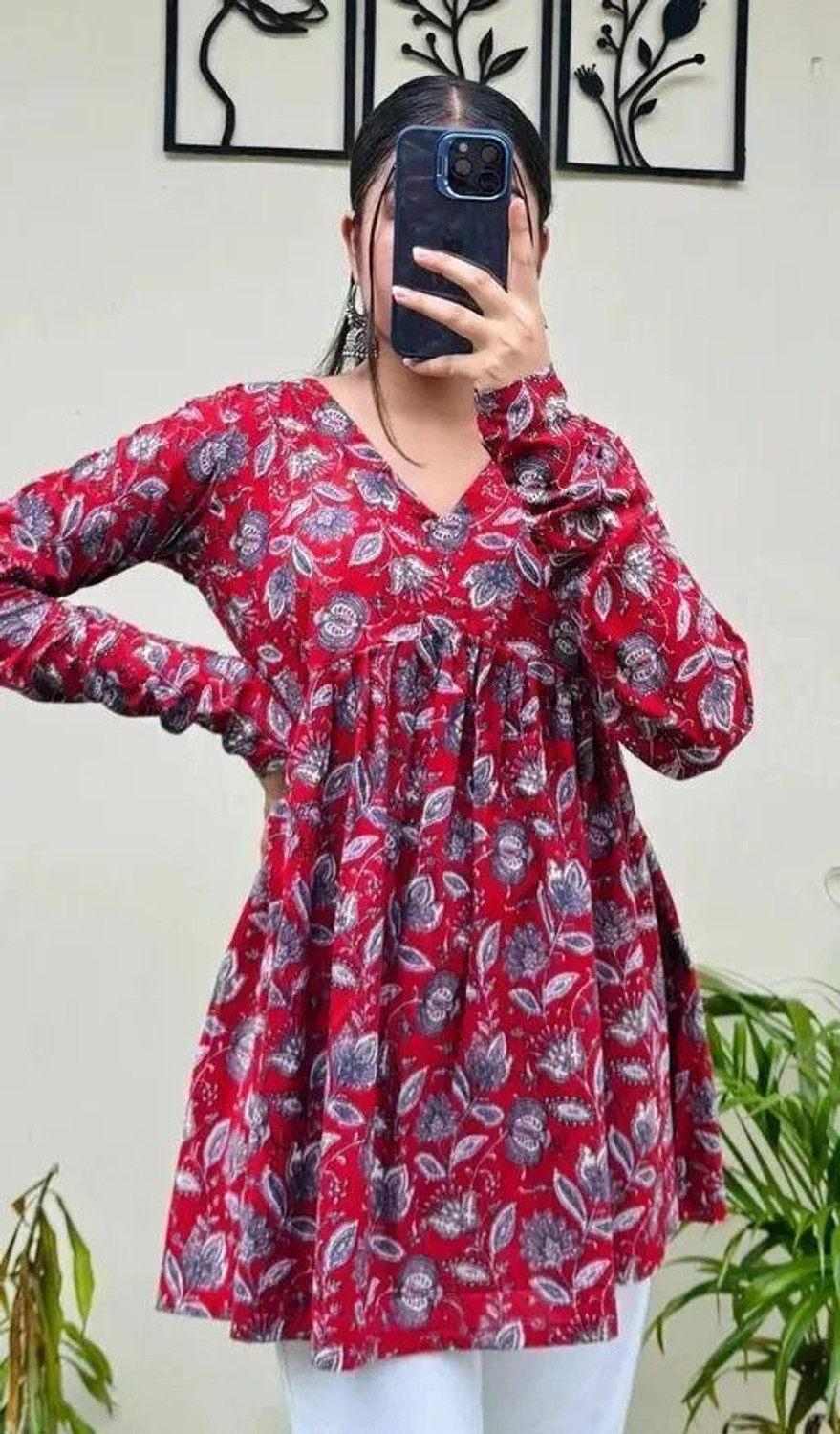 Image of Aadinath Fashion Casual Printed, Ethnic Motifs Women Red Top