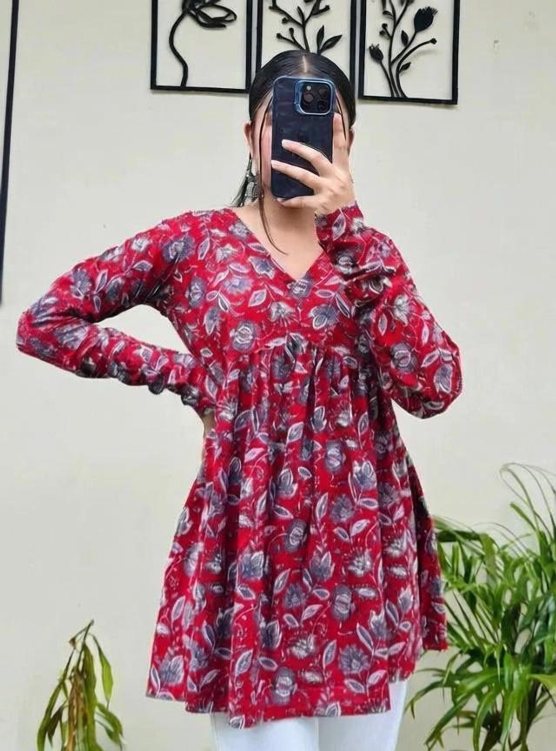 Image of Aadinath Fashion Casual Printed, Ethnic Motifs Women Red Top