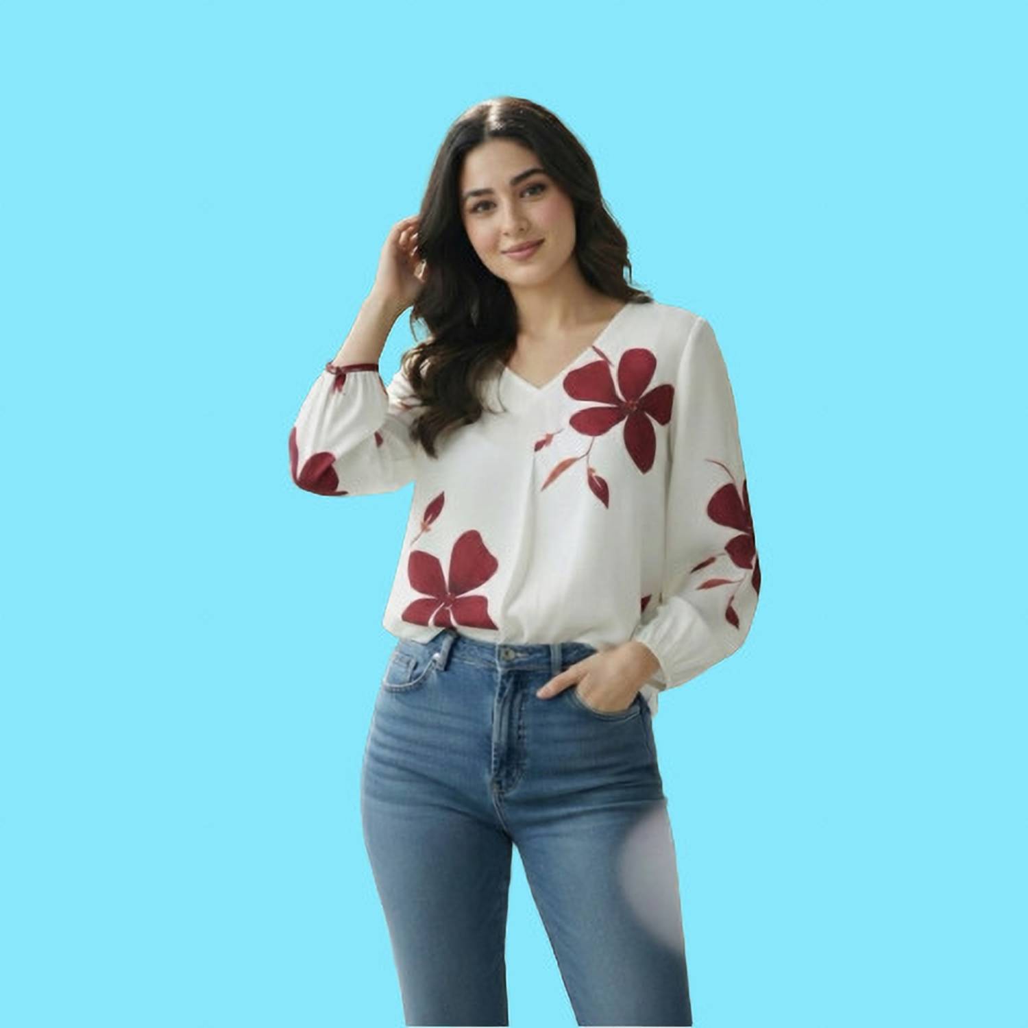 AGOKAI Party Floral Print Women White Top