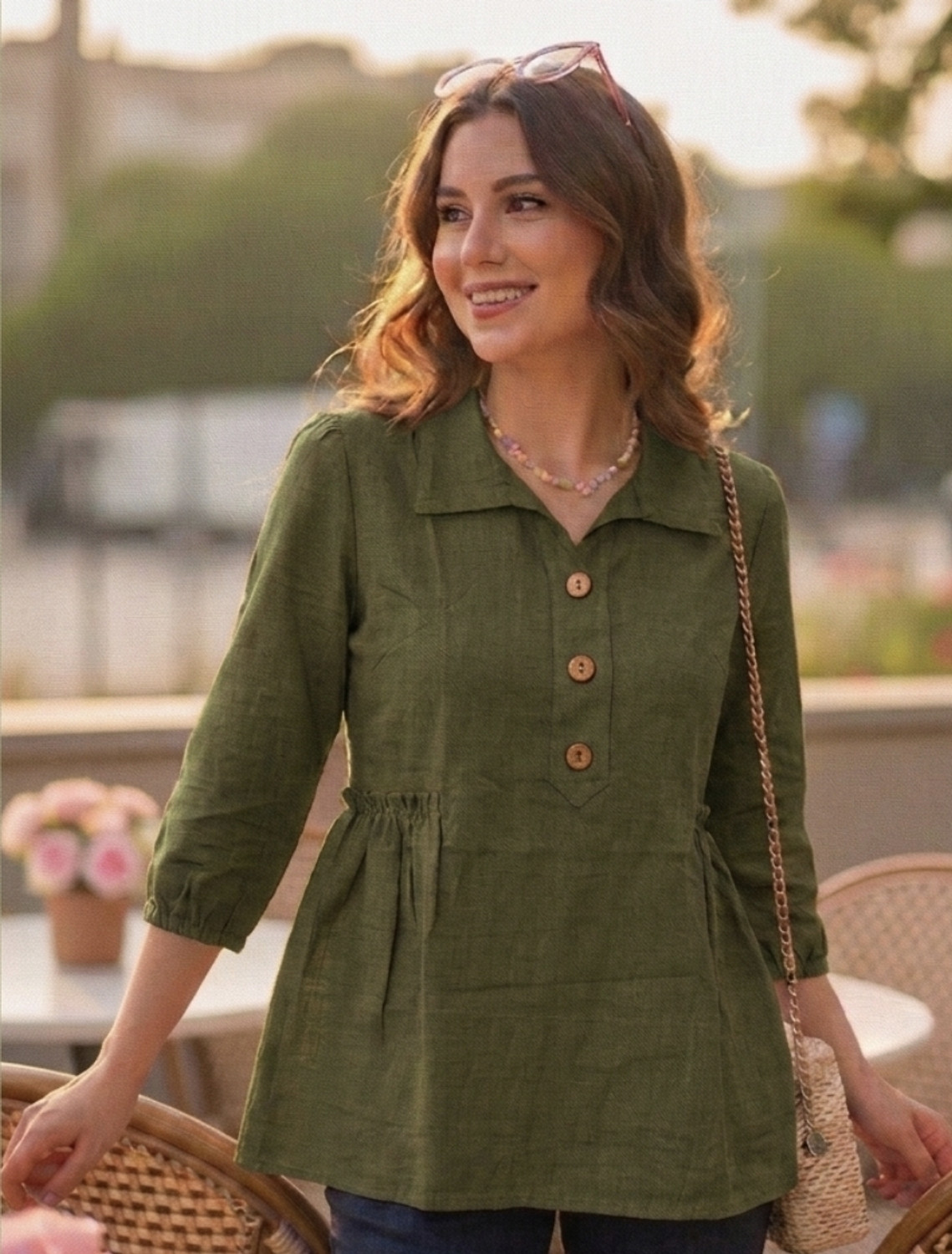 kloivfit Casual Solid Women Dark Green Top