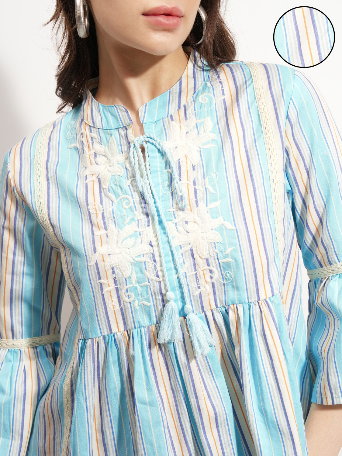 Image of Tokyo Talkies Casual Embroidered, Striped Women Multicolor Top