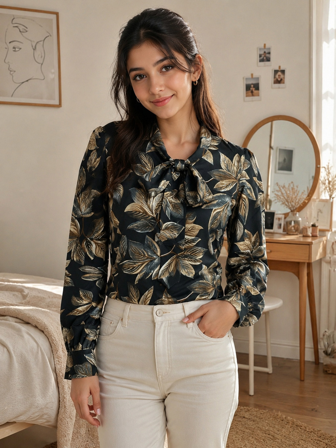 Image of GG Style Casual Printed Women Black Top