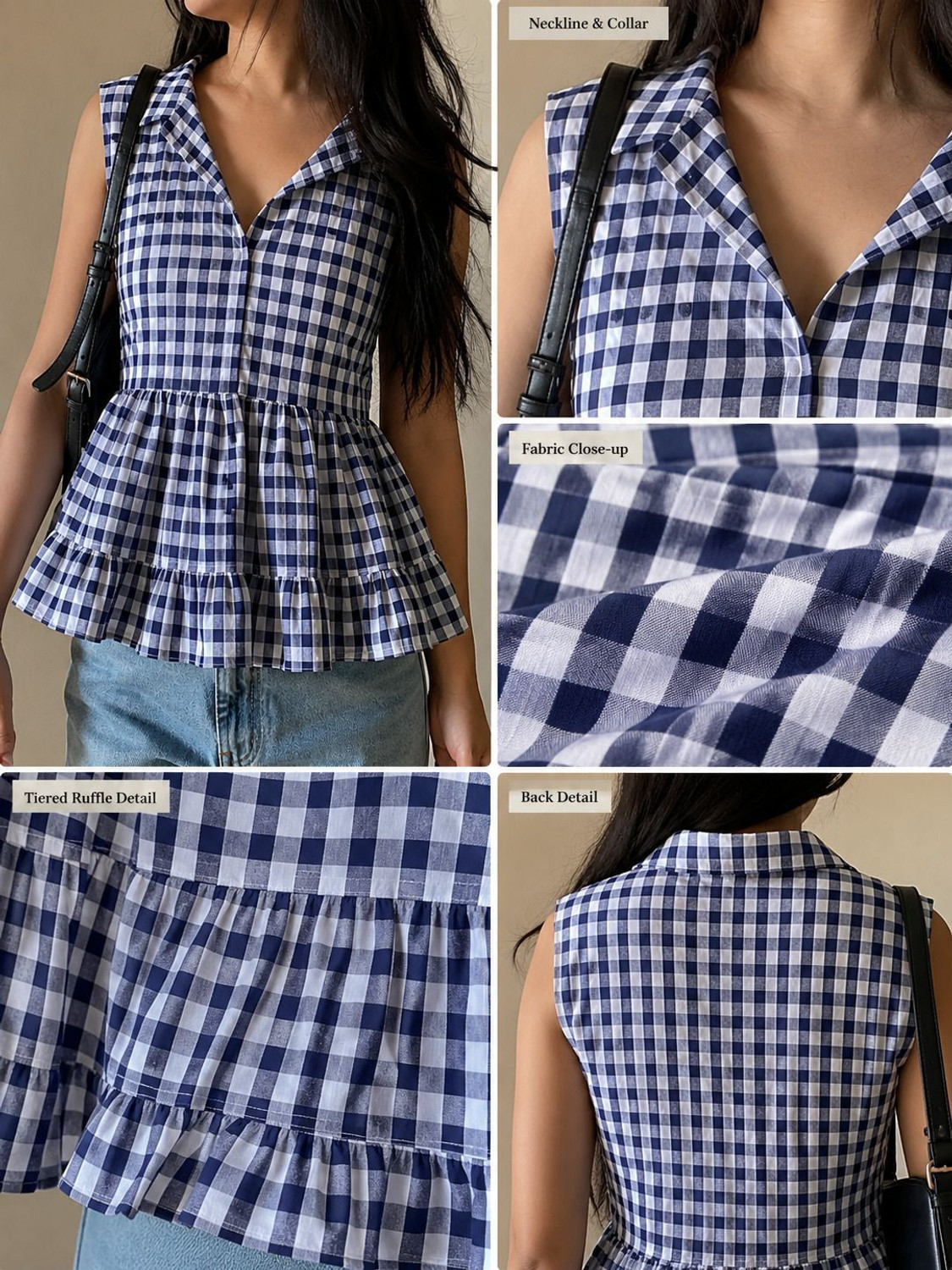 Image of A M.LIBASH Casual Checkered Women Blue Top