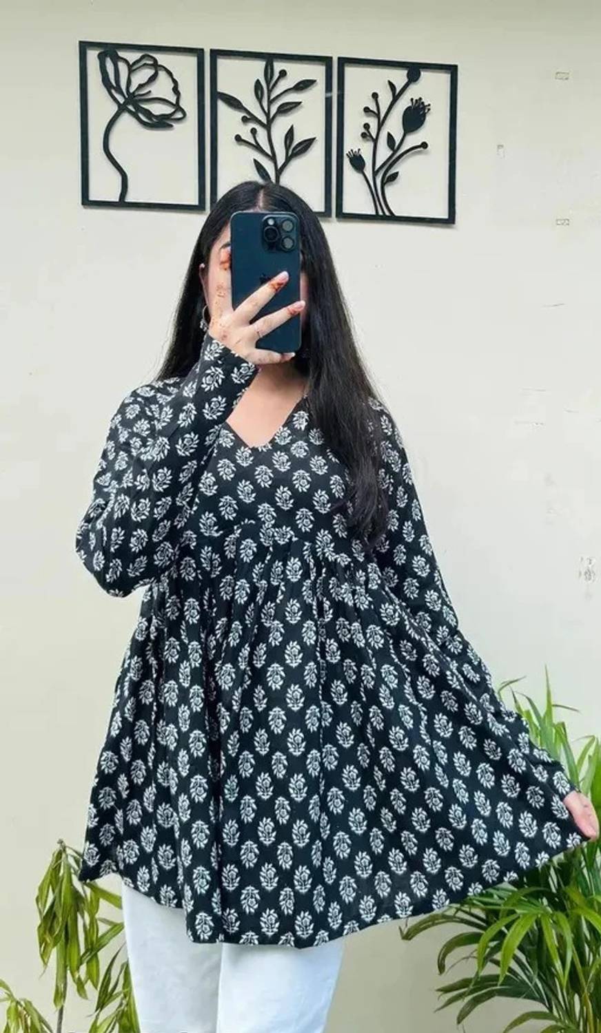 EthniKart Casual Printed Women Black Top