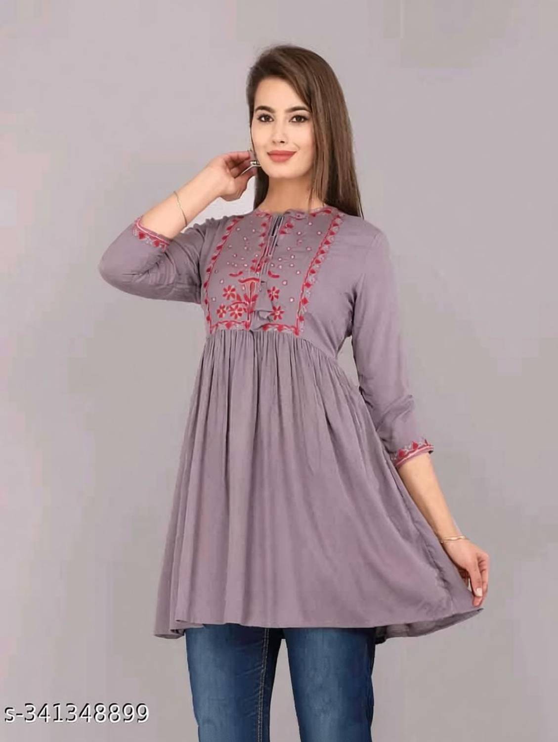 NSSFASHION Casual Embroidered Women Purple Top