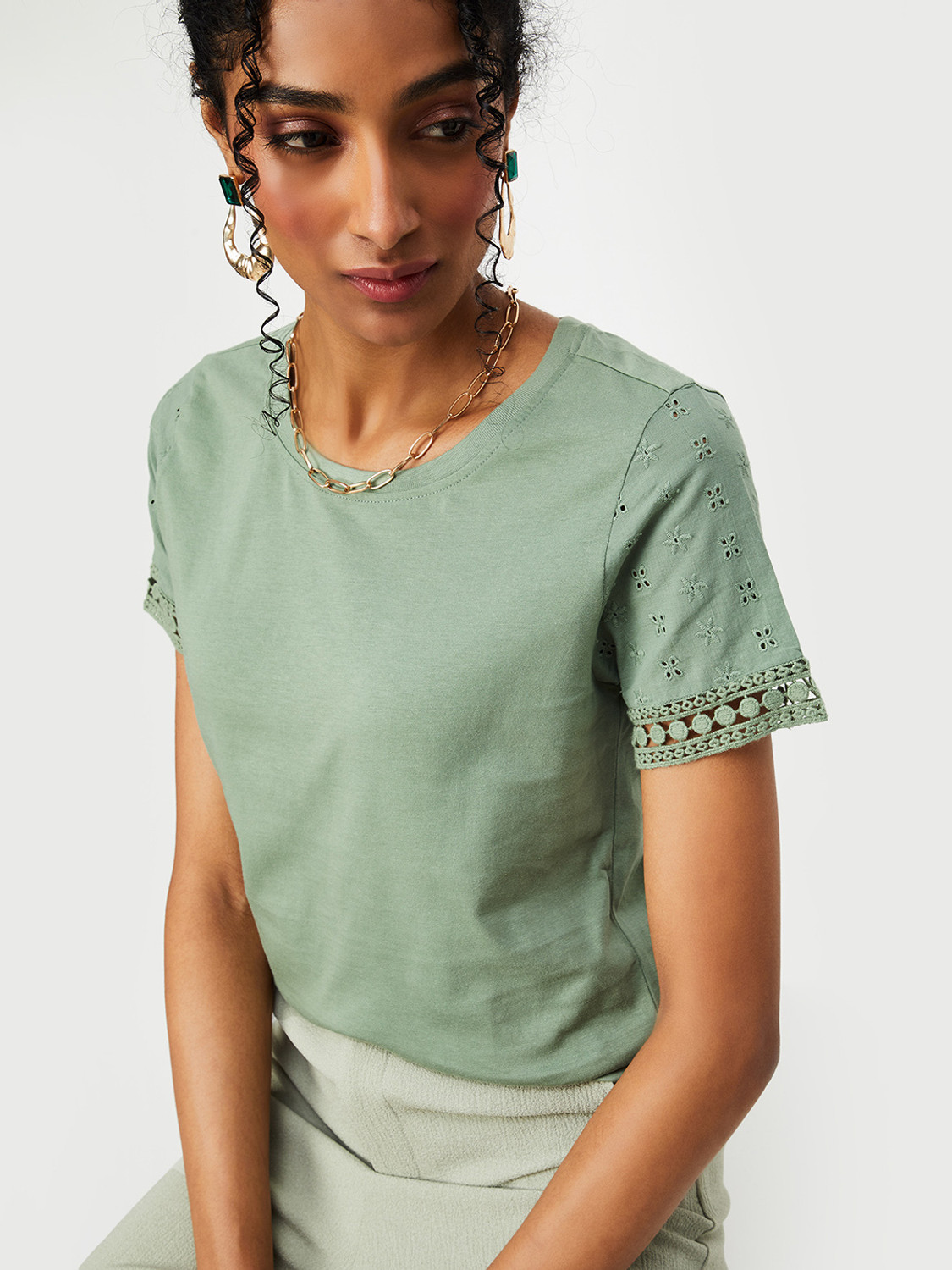 Image of MAX Casual Self Design Women Green Top