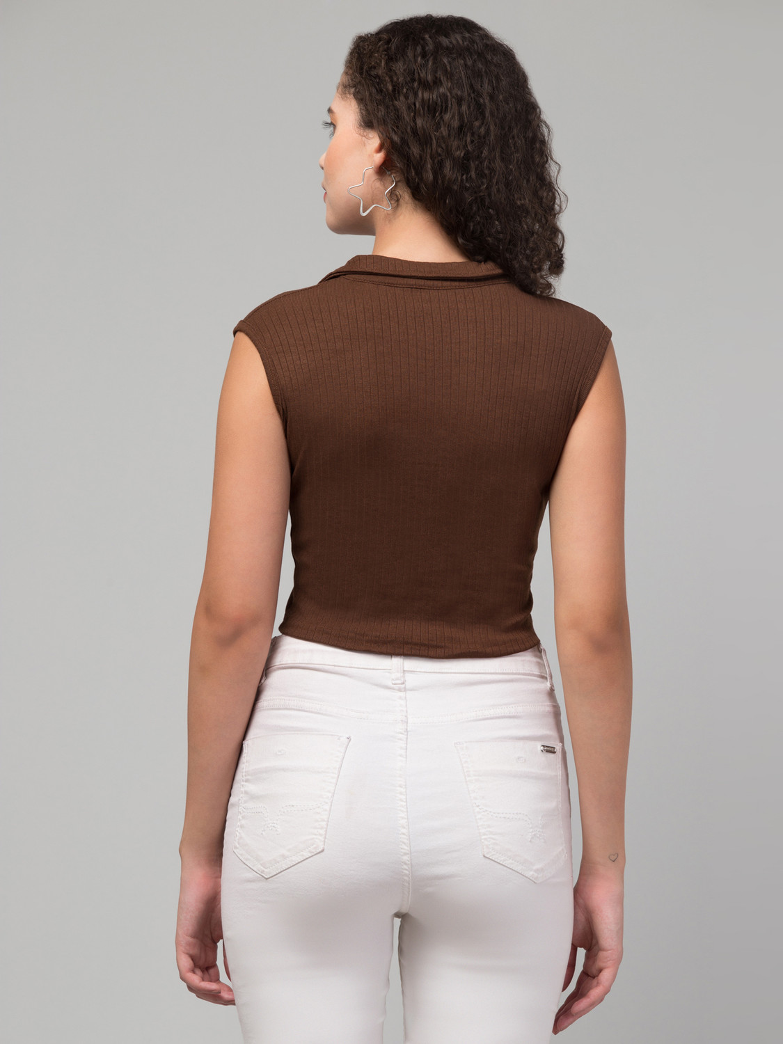 Image of MAUEX Casual Solid Women Brown Top