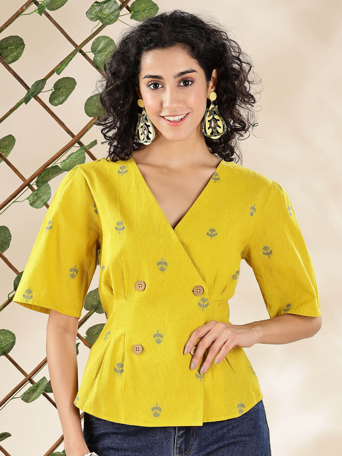 Image of ANOUK Casual Printed Women Yellow Top