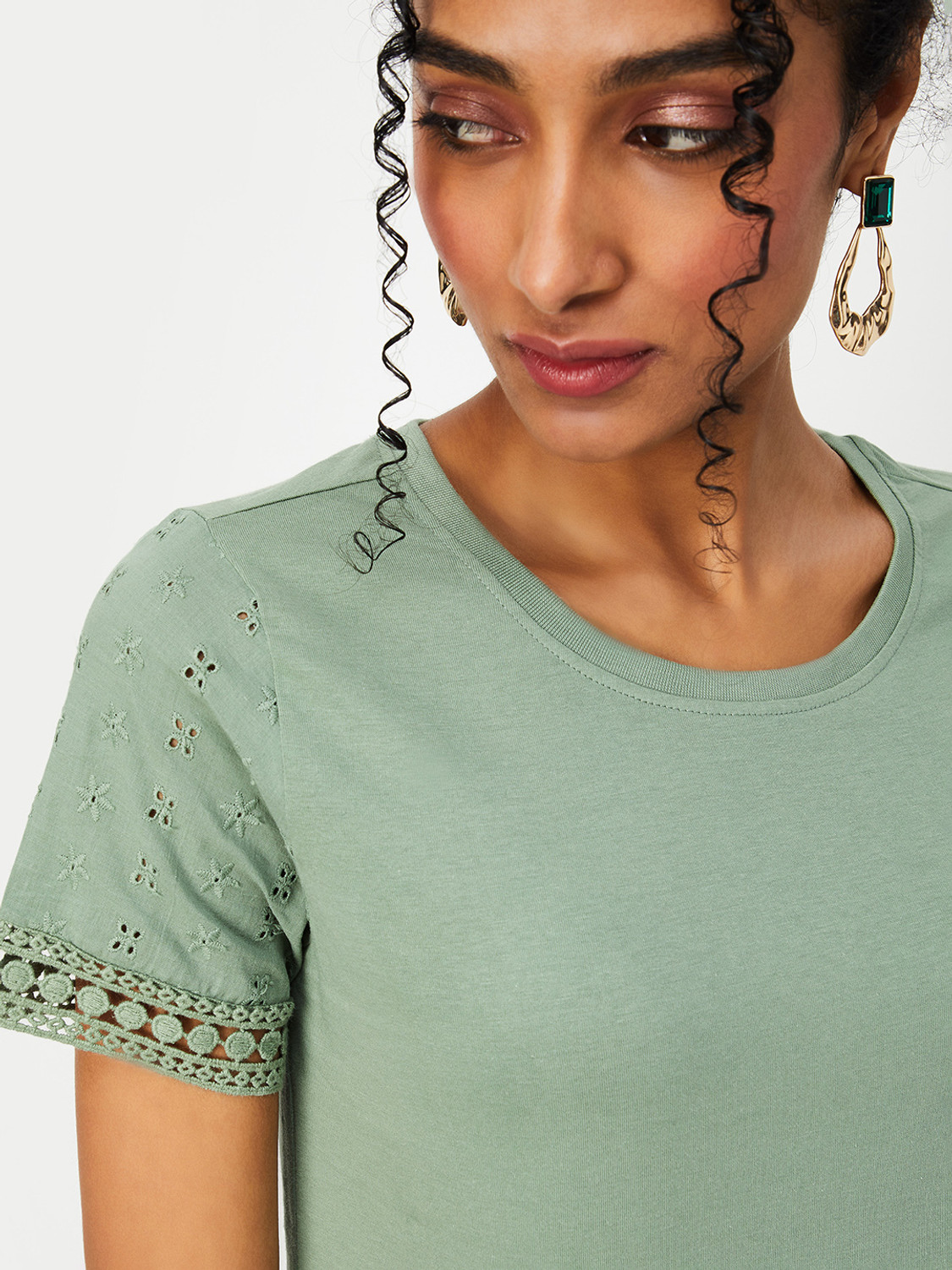 Image of MAX Casual Self Design Women Green Top