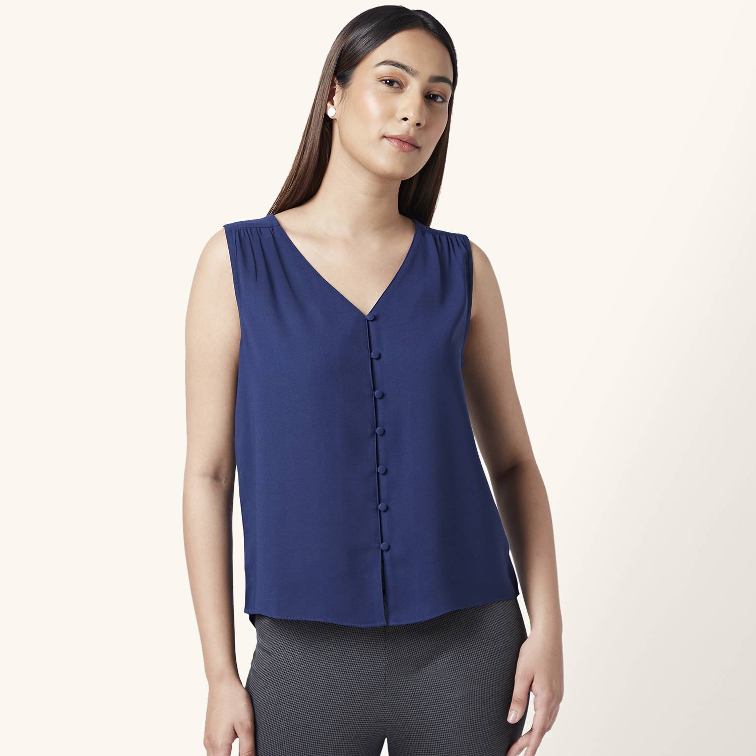 Annabelle by Pantaloons Casual Solid Women Dark Blue Top