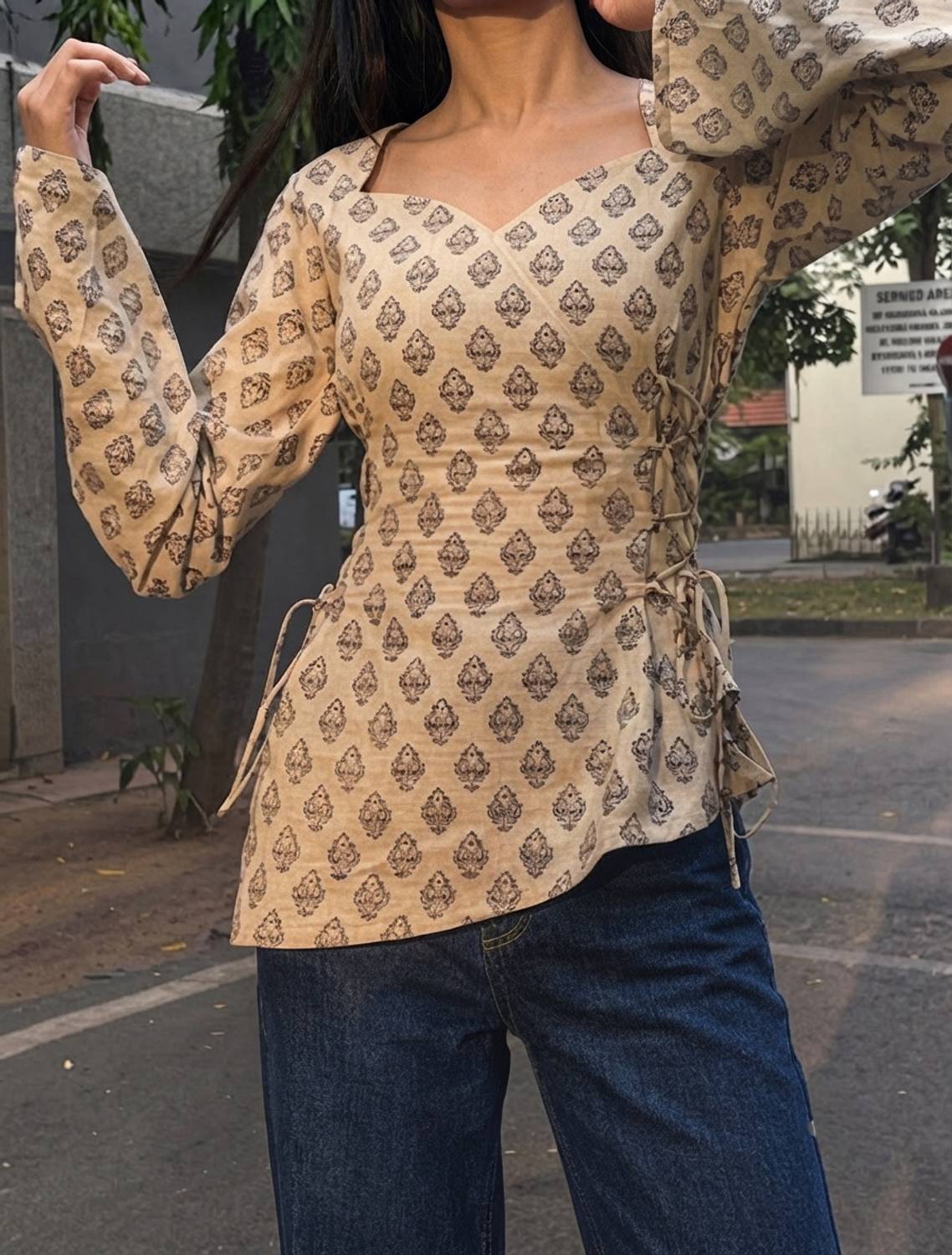 WEWOMA Casual Printed Beige Top - Image 3