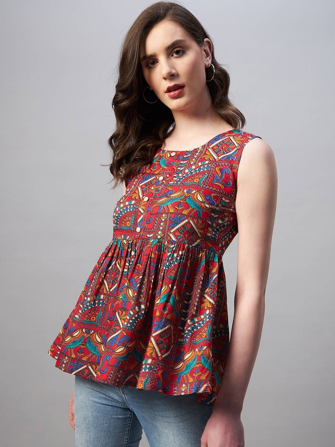 Azira Casual Printed Women Red Top