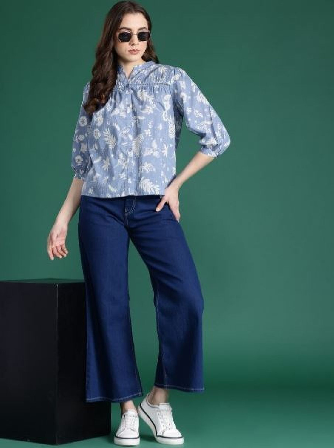 Image of Fab8Sight Casual Printed Women Blue Top