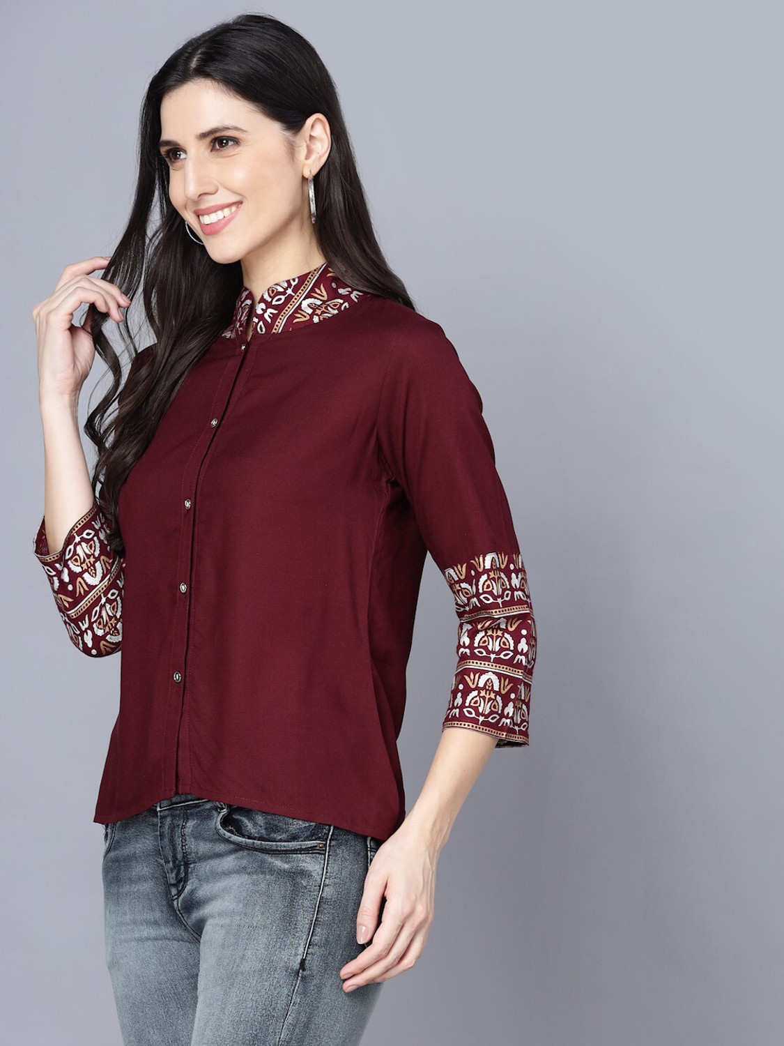 Image of SUBH LAXMI Casual Printed Women Brown Top