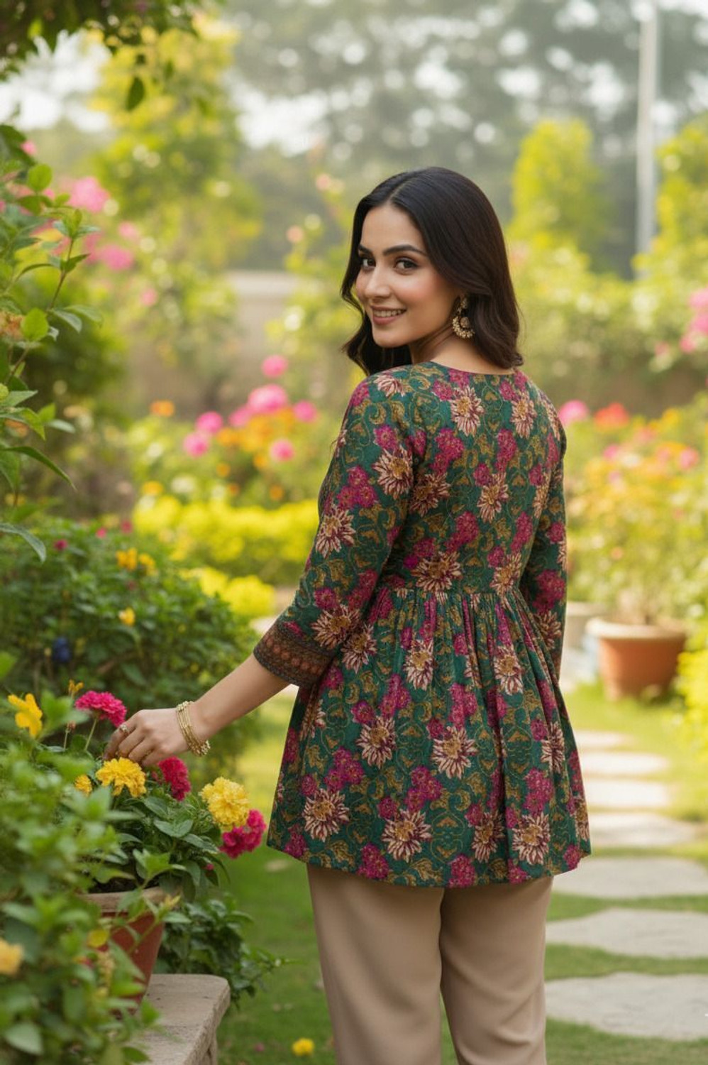 Image of rishi Casual Floral Print Women Green Top