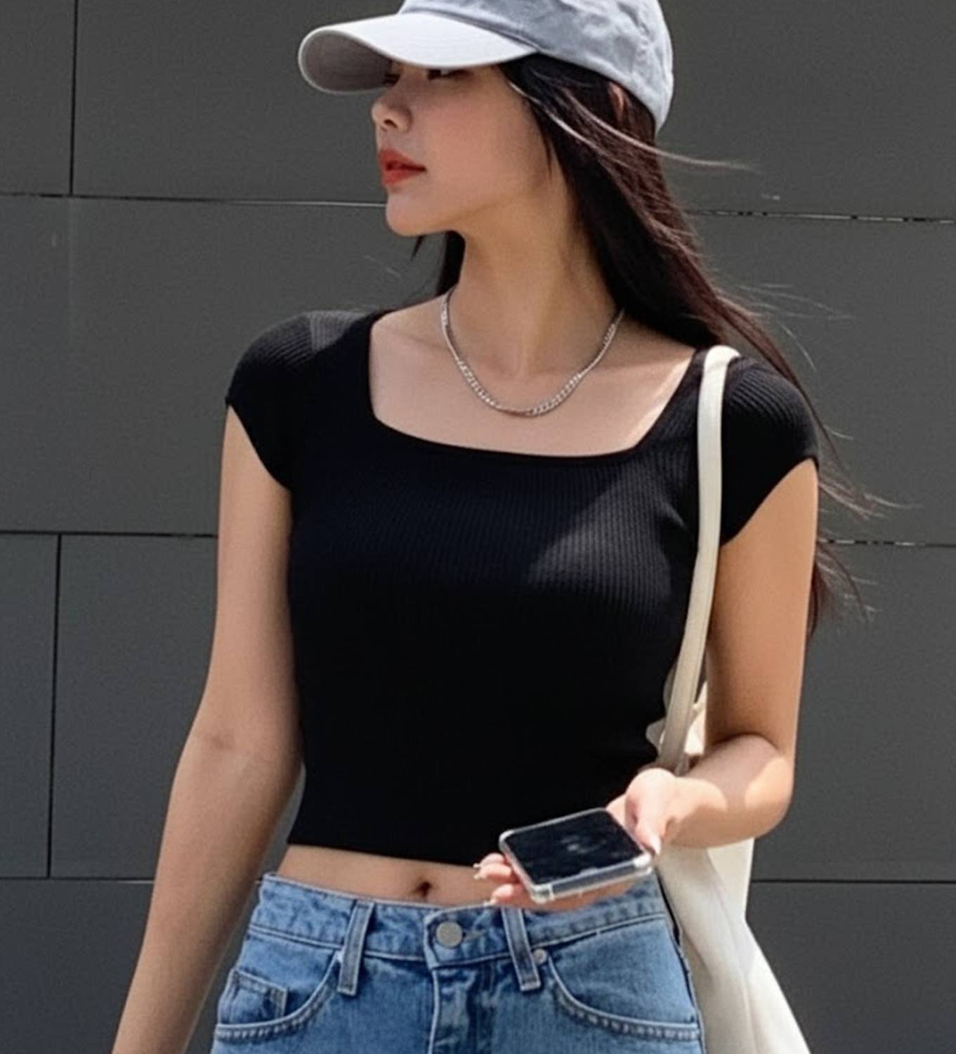 LOVERSBITE Casual Raglan Sleeves Solid Women Black Top