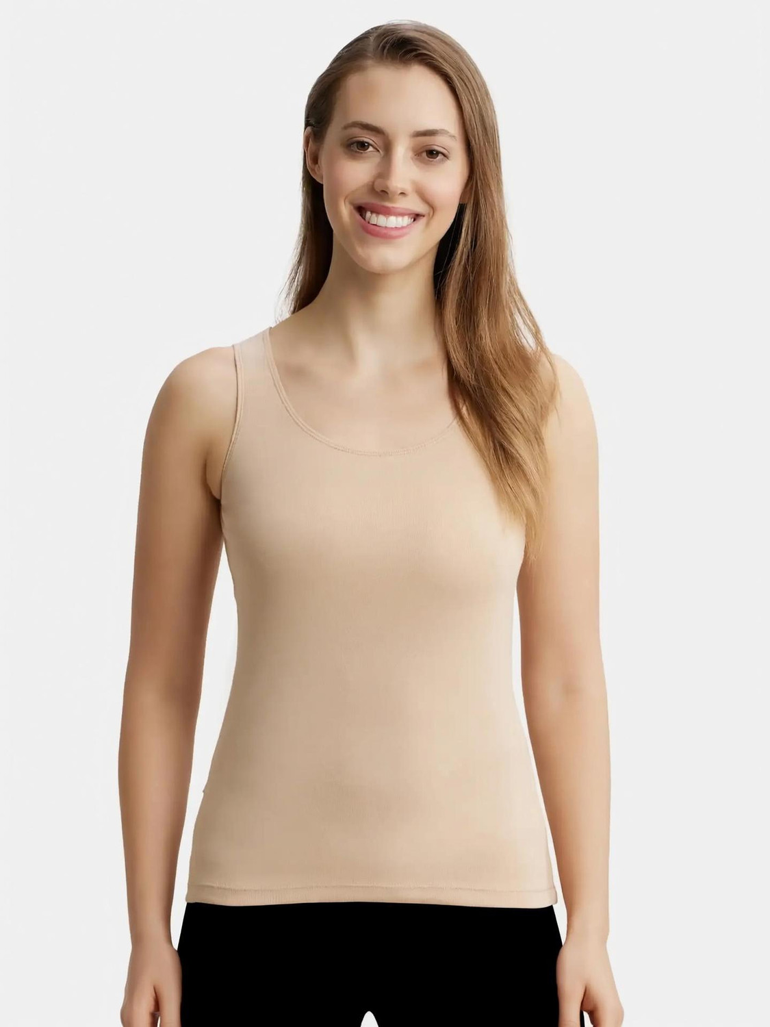 Image of JOCKEY Casual Sleeveless Solid Women Beige Top
