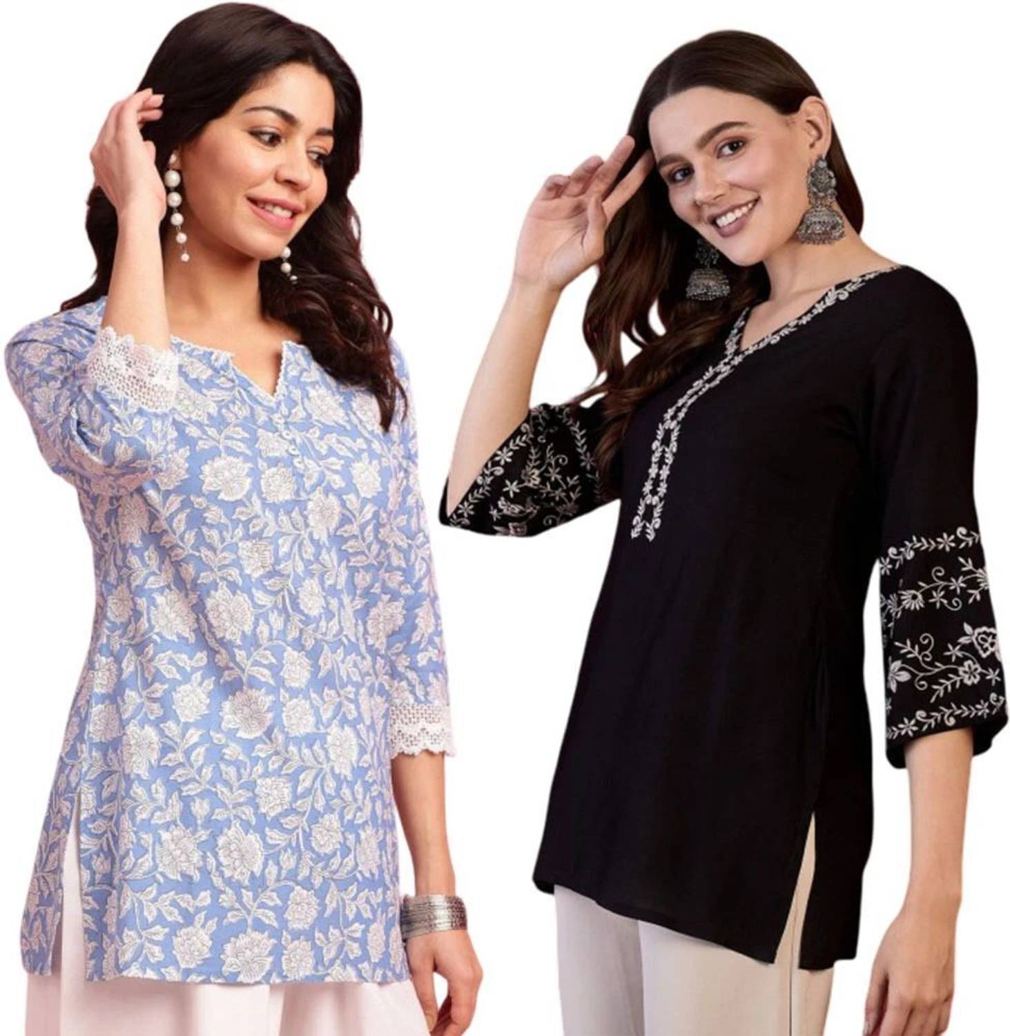 Mahira's Comfort Pack of 2 Women Embroidered Cotton Rayon A-line
