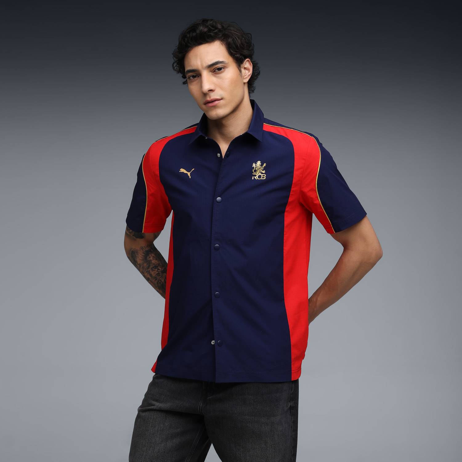 PUMA Men Color Block Sports Blue Shirt