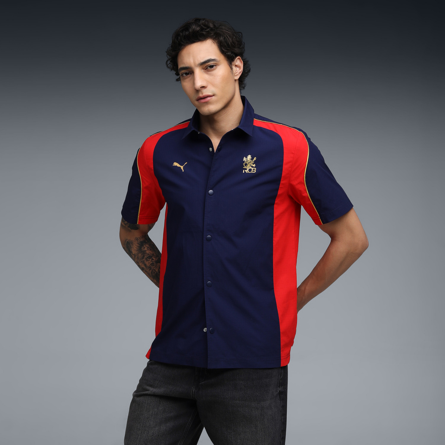 Image of PUMA Men Color Block Sports Blue Shirt