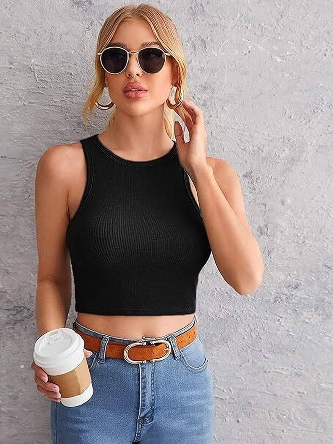 Image of METRONAUT Casual Solid Women Brown, Black, White Top