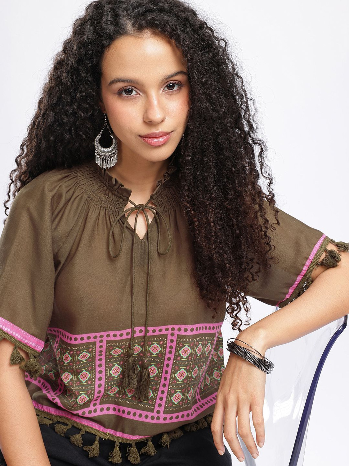 Image of fusion by glitchez Casual Printed Women Green Top
