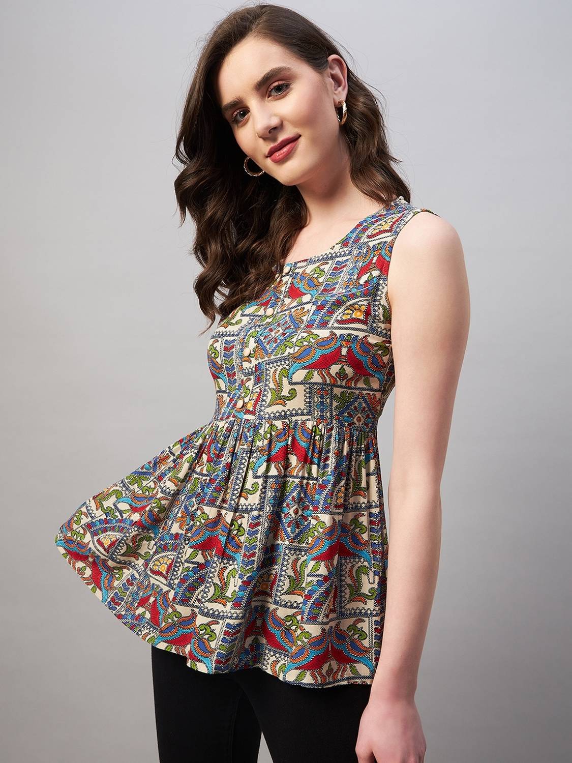 Azira Casual Printed Women Beige Top