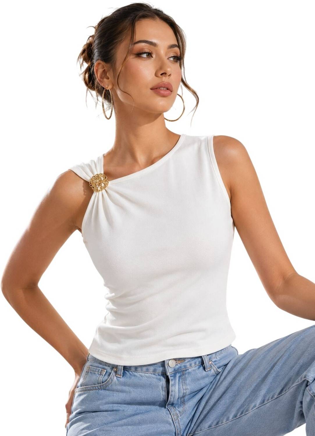 AROD Casual Solid Women White Top