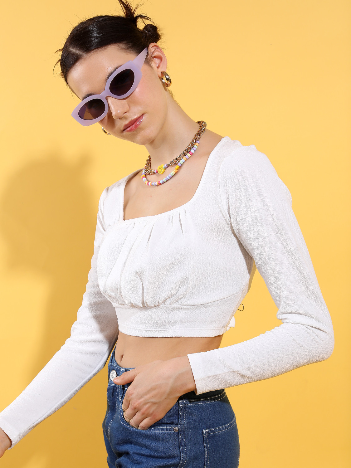 Image of Tokyo Talkies Casual Solid Women White Top