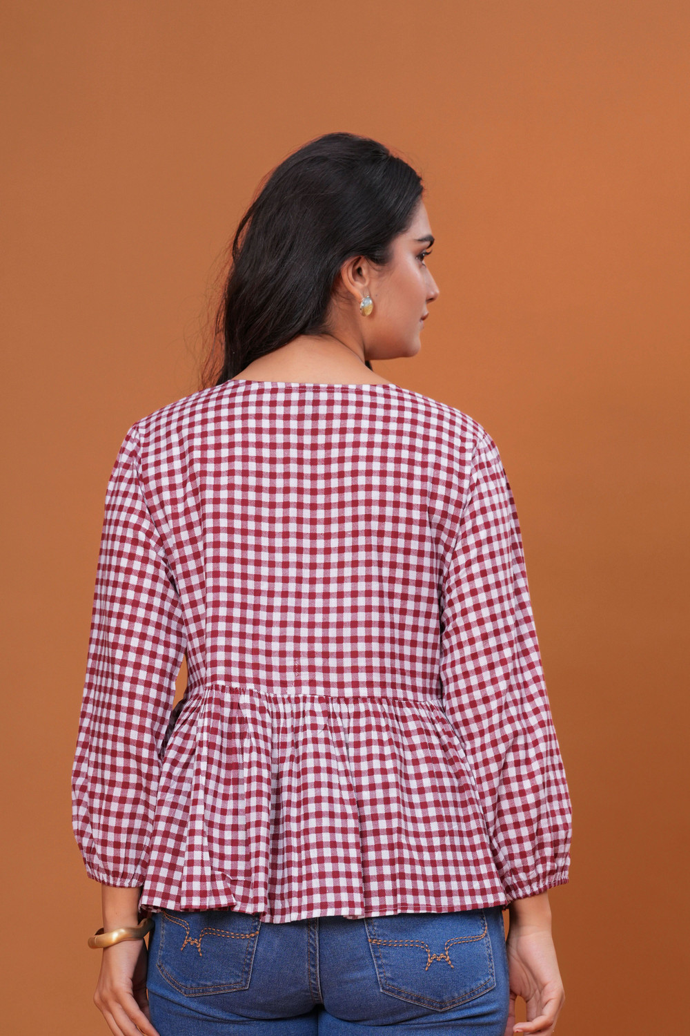 Image of GIGNAR Casual Checkered Women Red, White Top