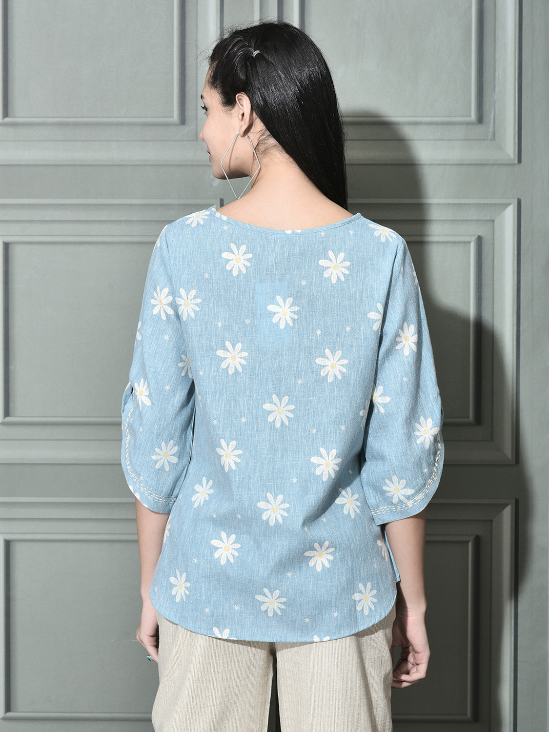 Image of FUTURO Casual Floral Print Women Blue Top