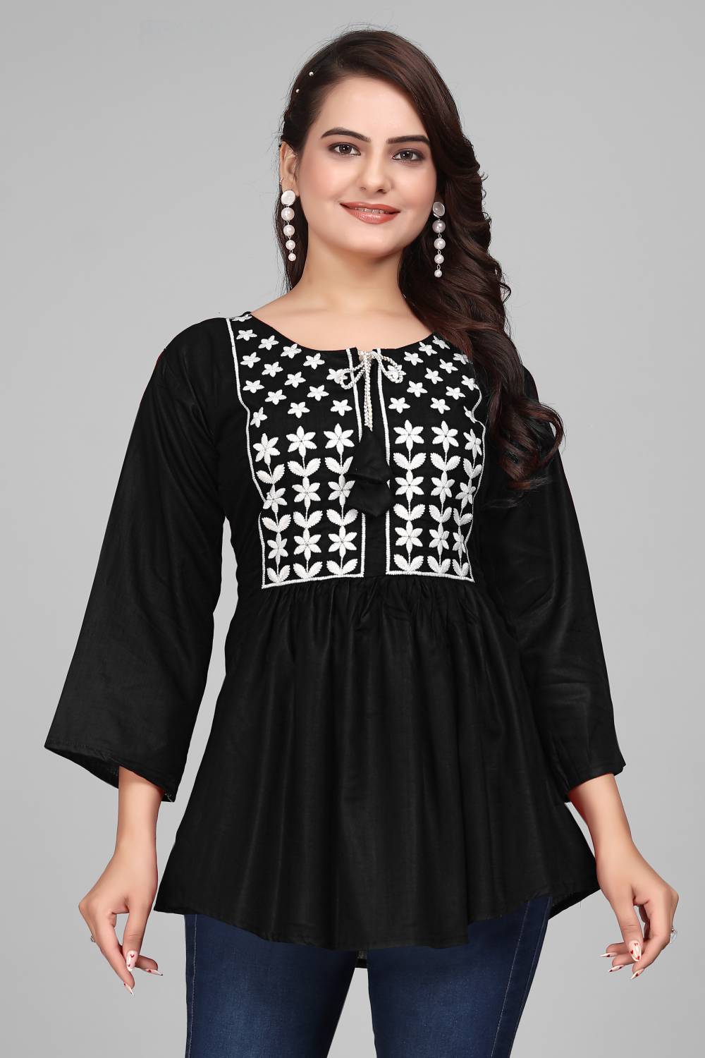 Atierking Formal Embroidered Women Black Top