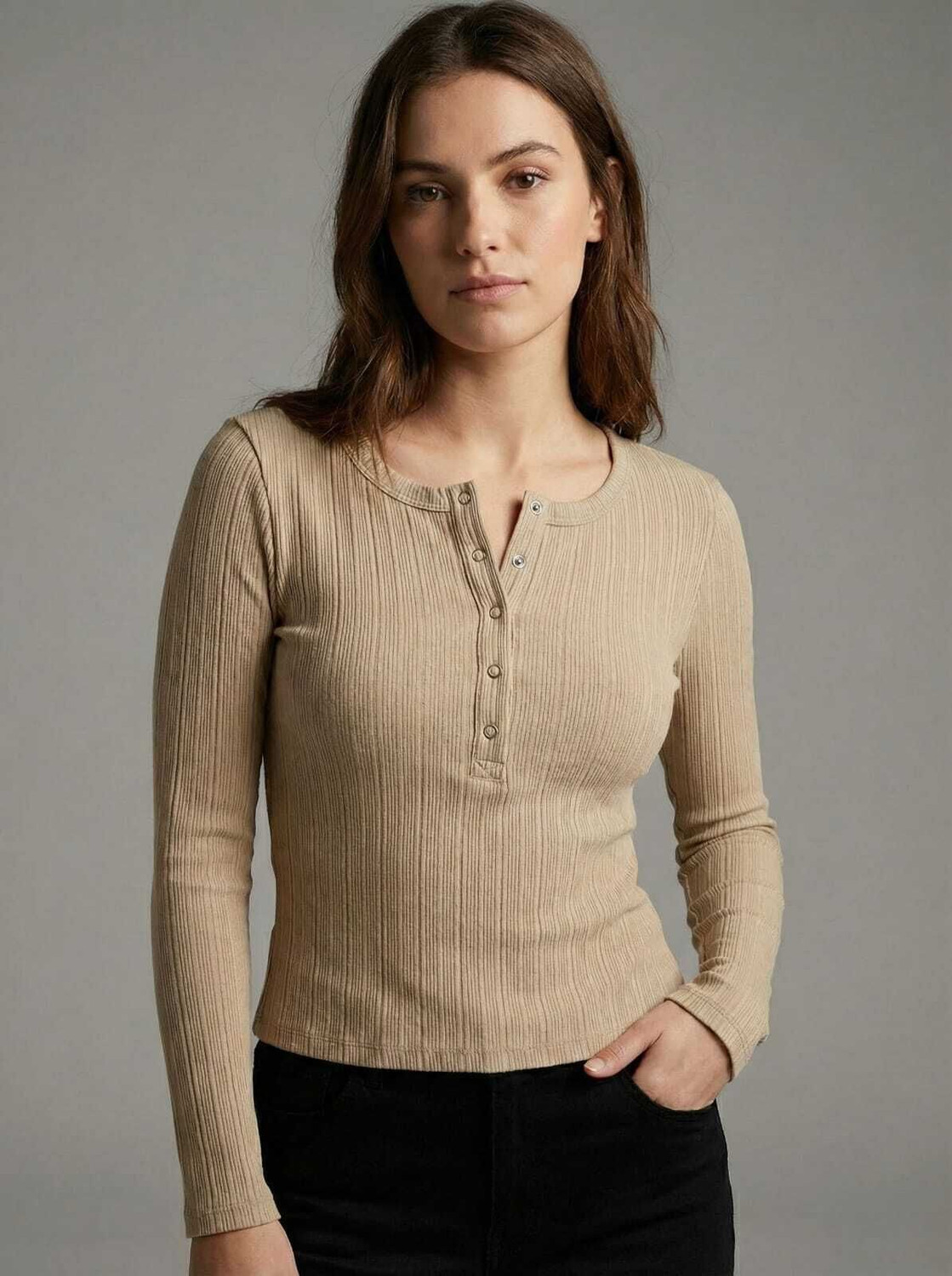 Image of HANG N HOLD Casual Self Design Women Beige Top