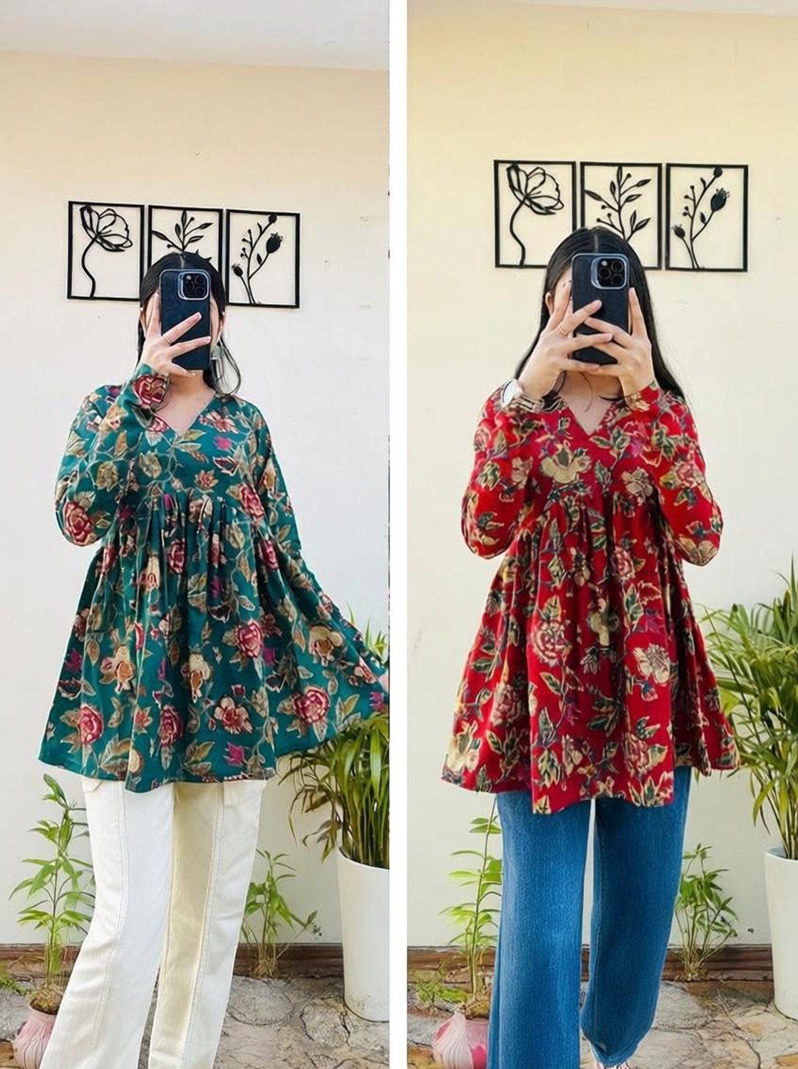 Image of BIBHATSU Casual Floral Print Women Black, Blue Top